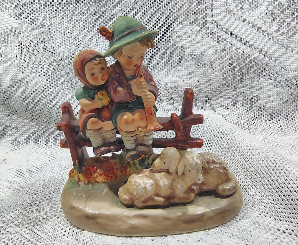 Goebel Hummel #99 "Eventide" - 5" Figurine Boy And Girl On Fence With Sheep